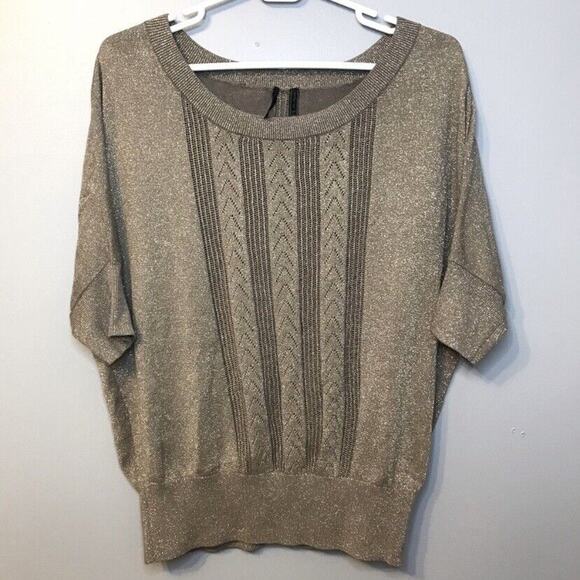 GUESS Gold Shimmer Half Sleeve Dazzle Sweater - Picture 5 of 9